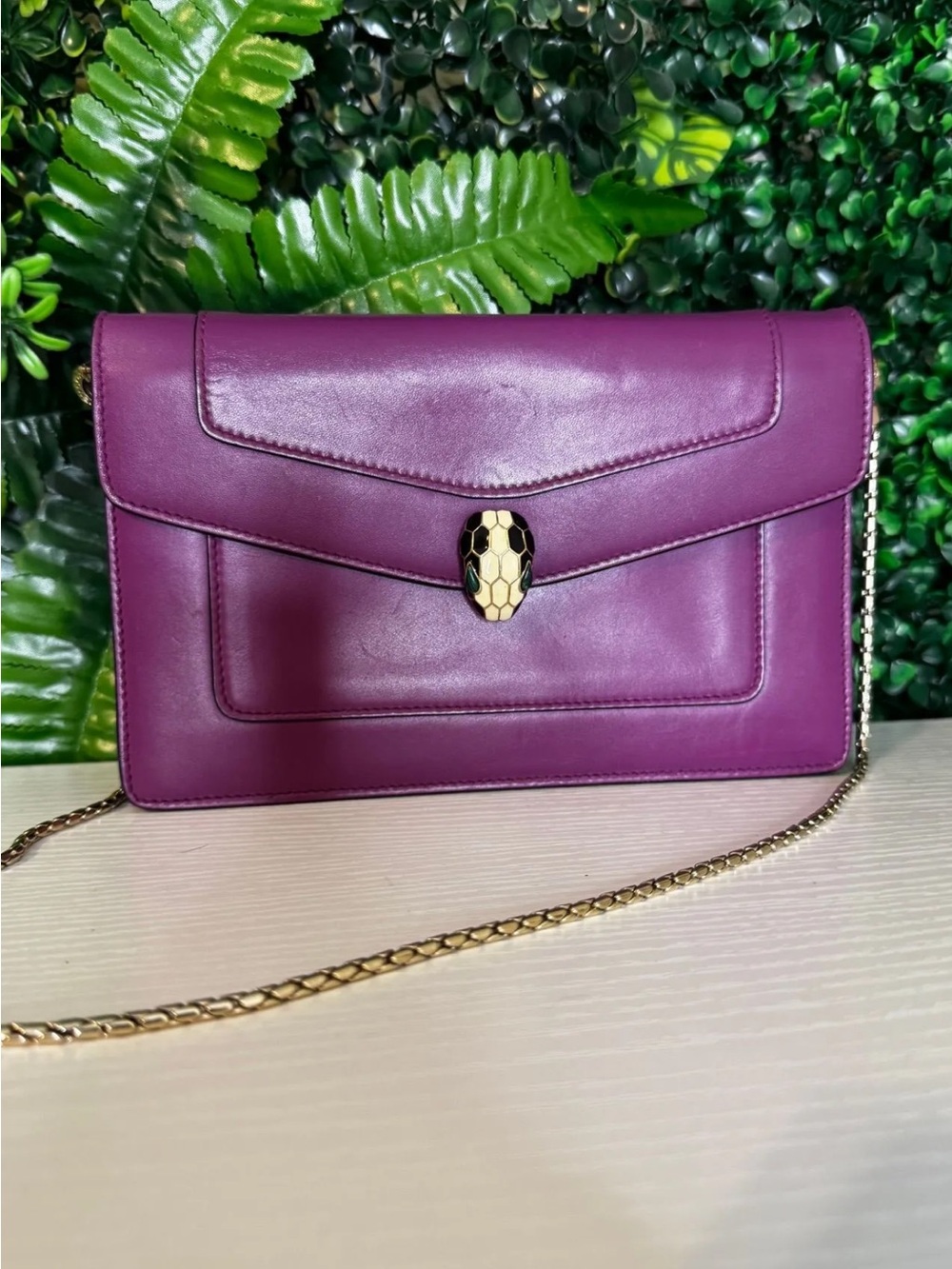 Bvlgari Serpenti Forever Wallet on Chain – Purple Leather – Gold Hardware